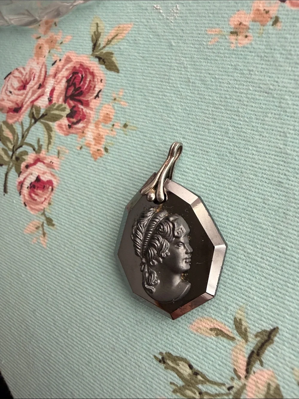 Cameo mirror Glass Pendant. Black back-silver bail - Elegant Women's Jewelry